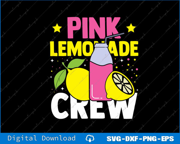 Pink lemonade graphic with 'Pink Lemonade Crew' text on a black background