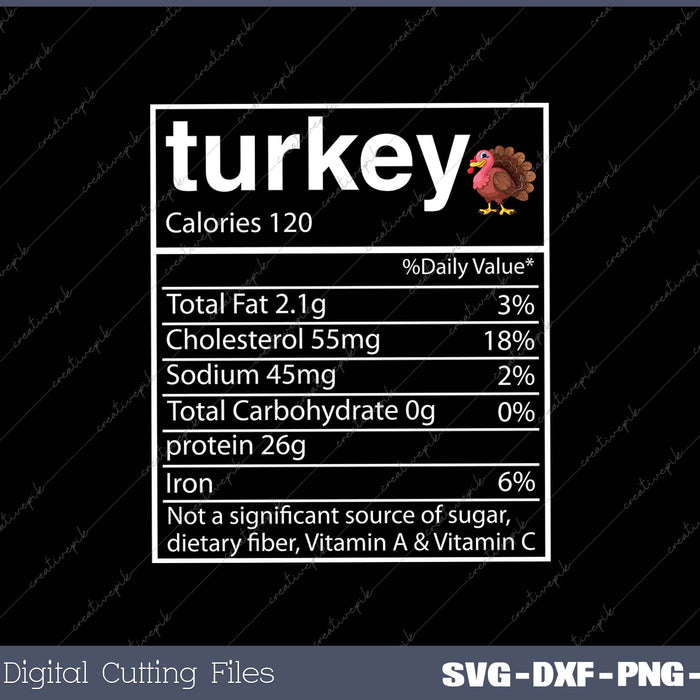 Funny Turkey Nutrition Facts Thanksgiving Costume Matching Premium SVG PNG Cutting Printable Files