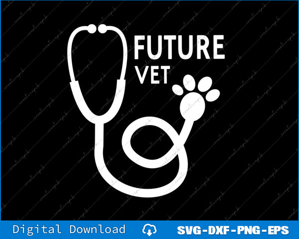 Stethoscope with paw print and 'Future Vet' text on a black background