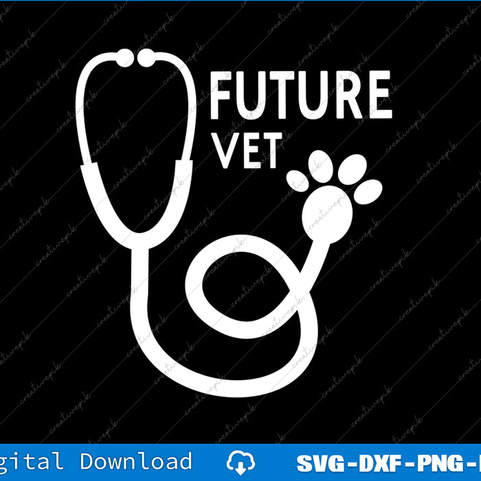 Stethoscope with paw print and 'Future Vet' text on a black background
