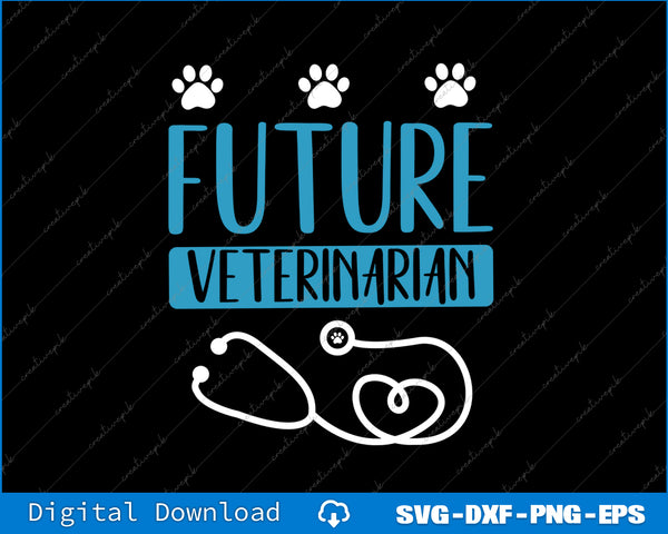 Design with 'Future Veterinarian' text and stethoscope on a black background
