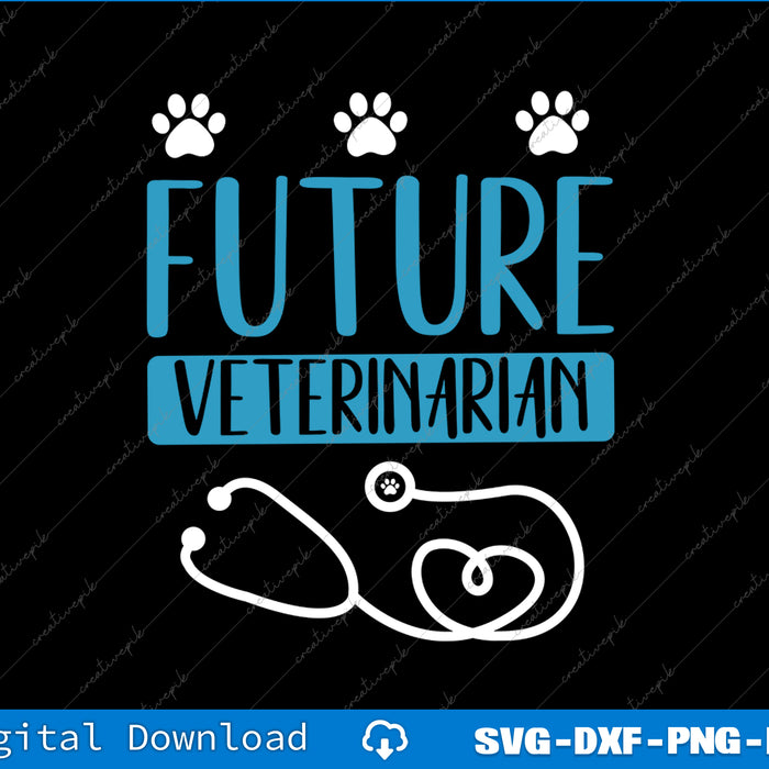 Design with 'Future Veterinarian' text and stethoscope on a black background