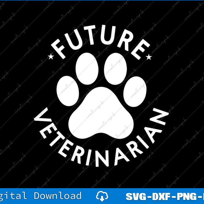 White paw print with 'Future Veterinarian' text on a black background