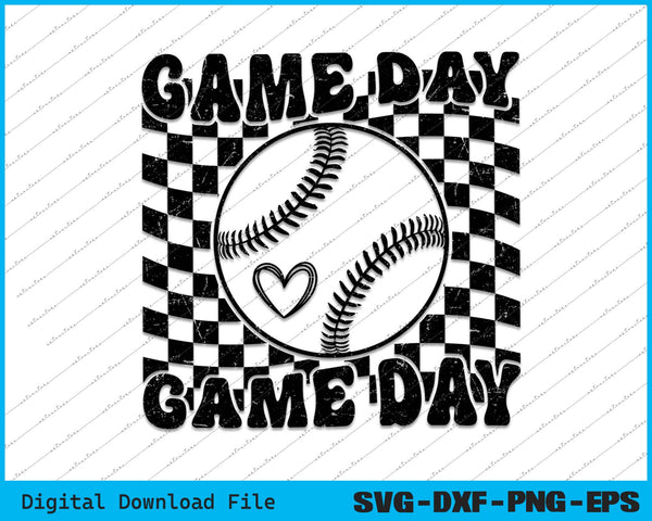 Game Day Checkered Baseball SVG PNG Cutting Printable Files