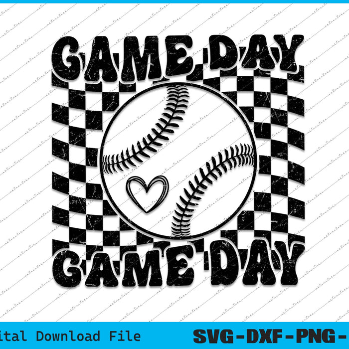 Game Day Checkered Baseball SVG PNG Cutting Printable Files