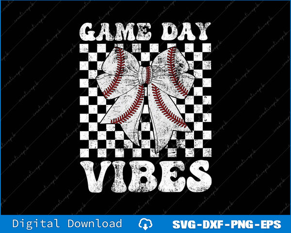 Game Day Vibes Coquette Bow Baseball Season SVG PNG Printable Files