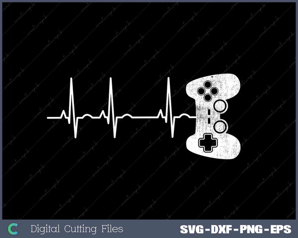 Gamer Heartbeat Video Game Lover SVG DXF PNG Design File