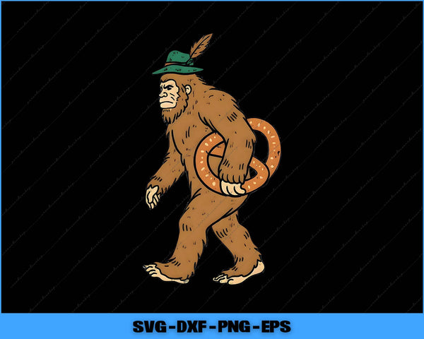 Illustration of a Sasquatch wearing a hat with a feather on a black background.
