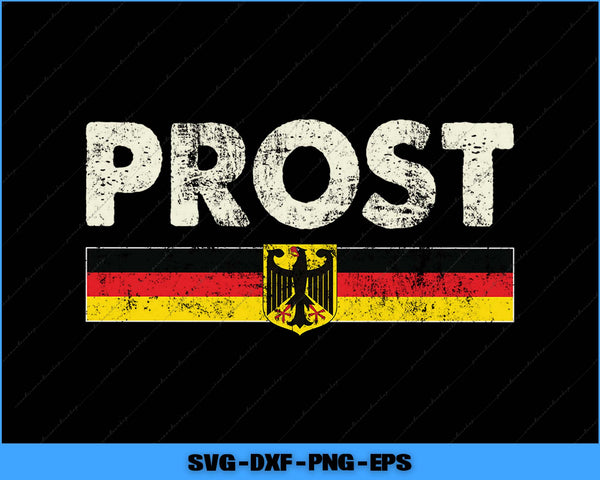 Text 'PROST' with a German flag design on a black background