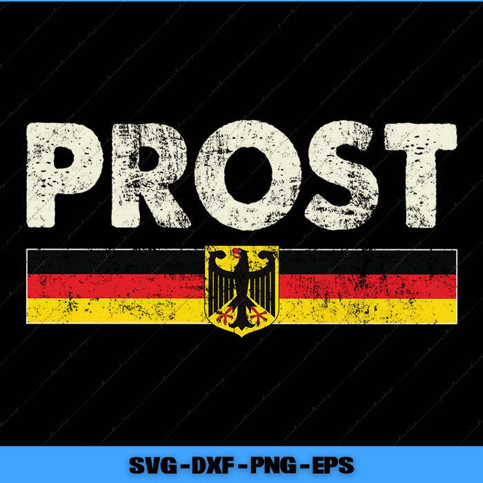 Text 'PROST' with a German flag design on a black background