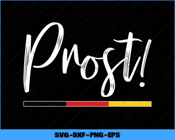 Text 'Prost!' with a beer glass icon on a black background