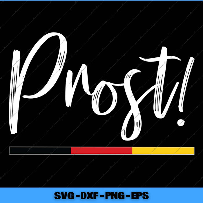 Text 'Prost!' with a beer glass icon on a black background