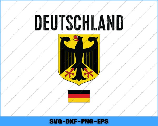 German coat of arms with 'Deutschland' text on a white background