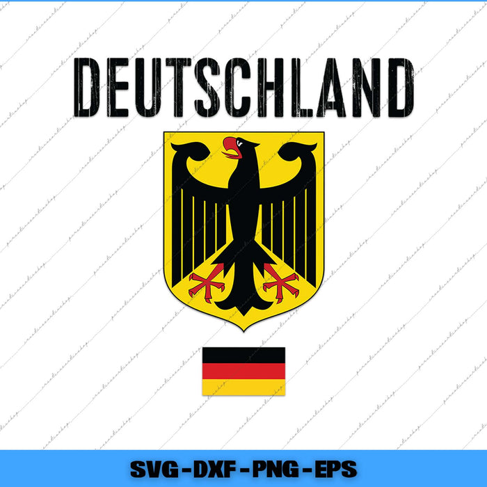 German coat of arms with 'Deutschland' text on a white background
