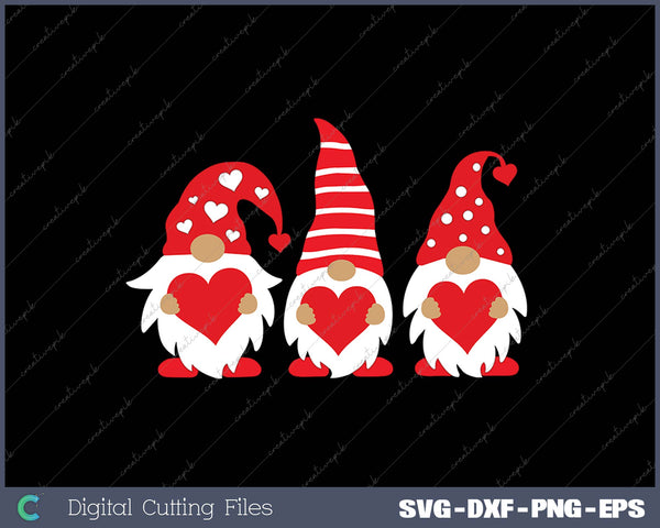 Gnomes Holding Hearts Valentine's Day SVG PNG Cutting Printable Files