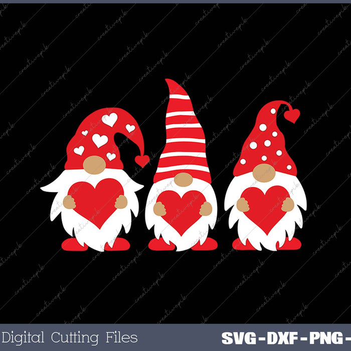 Gnomes Holding Hearts Valentine's Day SVG PNG Cutting Printable Files