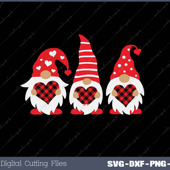 Gnomes Holding Hearts Valentine's Day SVG PNG Cutting Printable Files