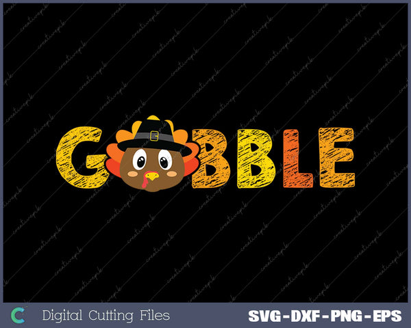 Gobble Turkey Face Funny Vintage Thanksgiving SVG PNG Cutting Printable Files