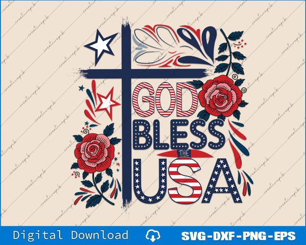God Bless The USA Retro 4th of july SVG PNG Cutting Printable Files