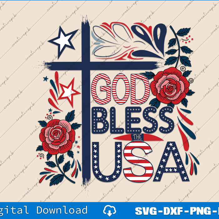 God Bless The USA Retro 4th of july SVG PNG Cutting Printable Files