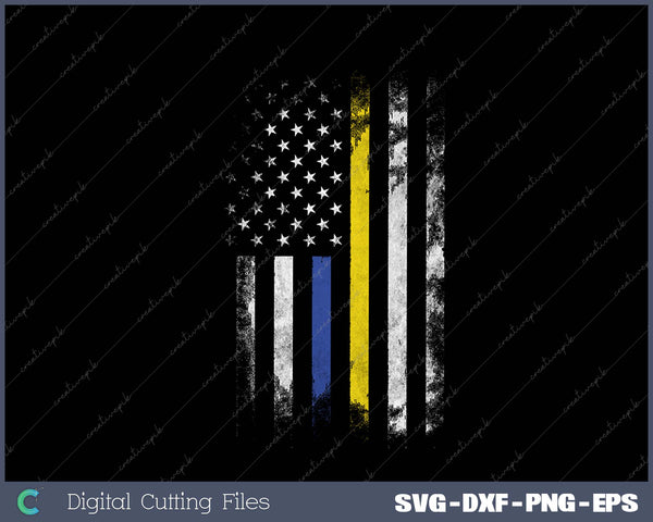 Gold Blue Line 911 Police Dispatcher First Responder SVG PNG Cutting Printable Files