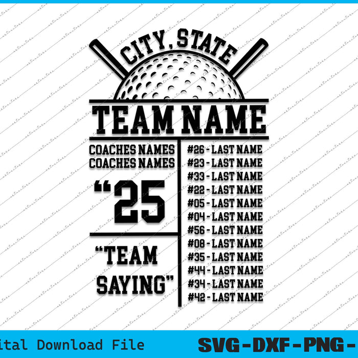 Golf Team Roster Template SVG PNG Cutting Printable Files