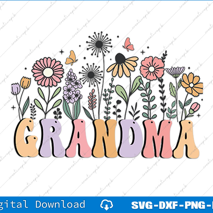 Grandma Gifts Women Wildflower Floral Design Grandma SVG PNG Printable Files