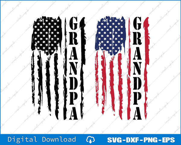 Grandpa American Distressed Flag Grandfather SVG PNG Bundle Printable File