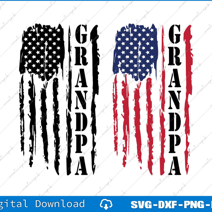 Grandpa American Distressed Flag Grandfather SVG PNG Bundle Printable File