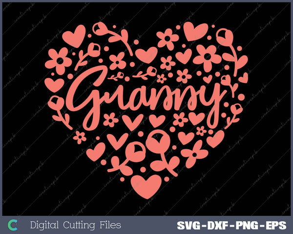 Granny Floral Heart SVG PNG Cutting Printable Files