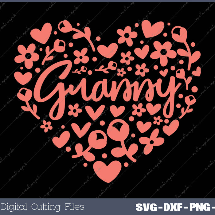 Granny Floral Heart SVG PNG Cutting Printable Files