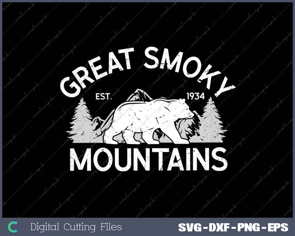 Great Smoky Mountains Black Bear SVG PNG Cutting Printable Files