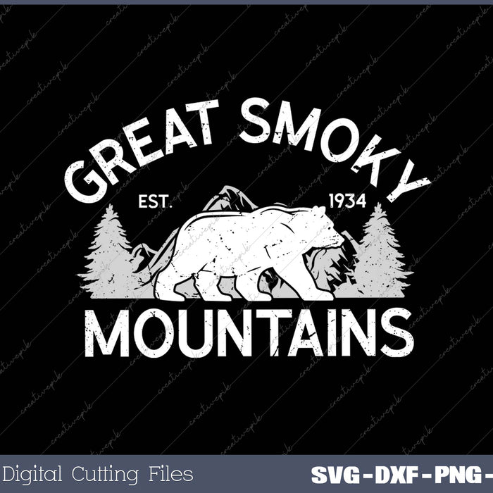 Great Smoky Mountains Black Bear SVG PNG Cutting Printable Files