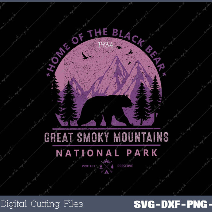 Great Smoky Mountains National Park Home of Black Bear SVG PNG Cutting Printable Files