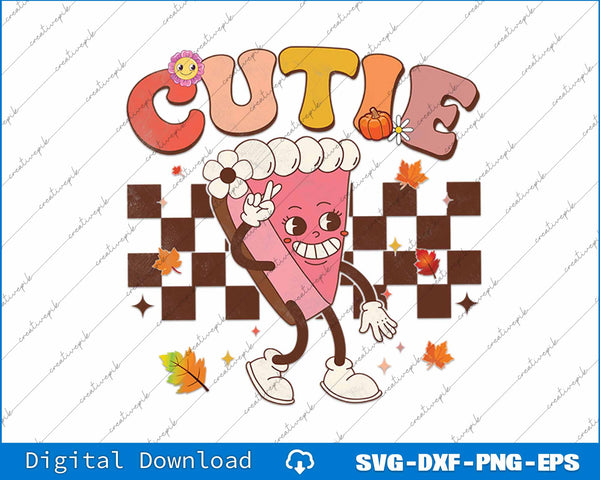 Groovy Retro Pumpkin Pie Cutie Thanksgiving Pie Dinner SVG PNG Printable File