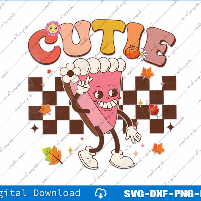 Groovy Retro Pumpkin Pie Cutie Thanksgiving Pie Dinner SVG PNG Printable File