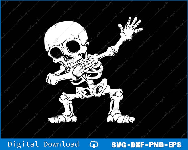 Skeleton waving with digital download options at the bottom