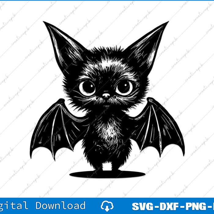 Black and white illustration of a bat-like creature with wings on a white background.