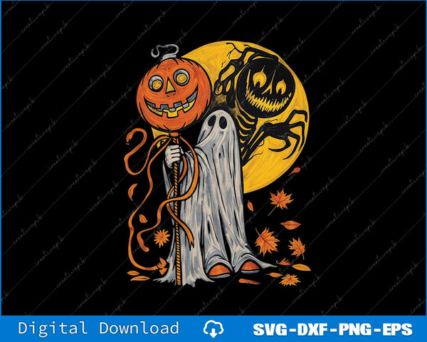 Halloween Pumpkin Ghost Autumn Leaves Graphic Art SVG PNG Printable File