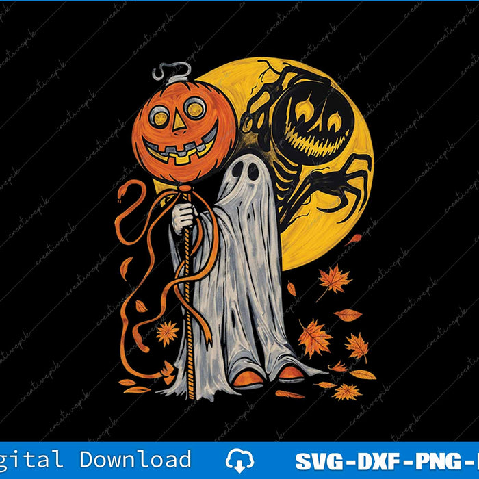 Halloween Pumpkin Ghost Autumn Leaves Graphic Art SVG PNG Printable File