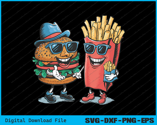 Hamburger Fries High Five Cool Fun Combo Snacks Funny SVG PNG Printable Files