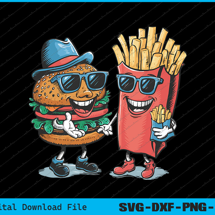 Hamburger Fries High Five Cool Fun Combo Snacks Funny SVG PNG Printable Files