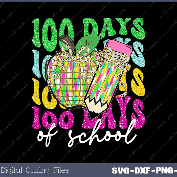 Happy 100 Days Of School Coquette Bow SVG PNG Cutting Printable Files