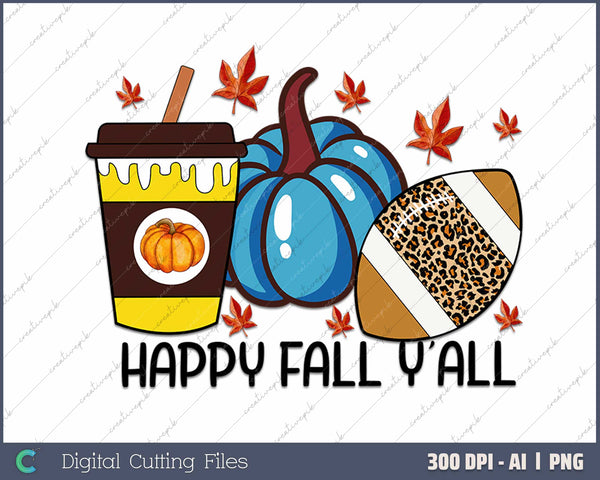 Happy Fall Yall Women Leopard Pumpkin Thanksgiving AI PNG Sublimation File