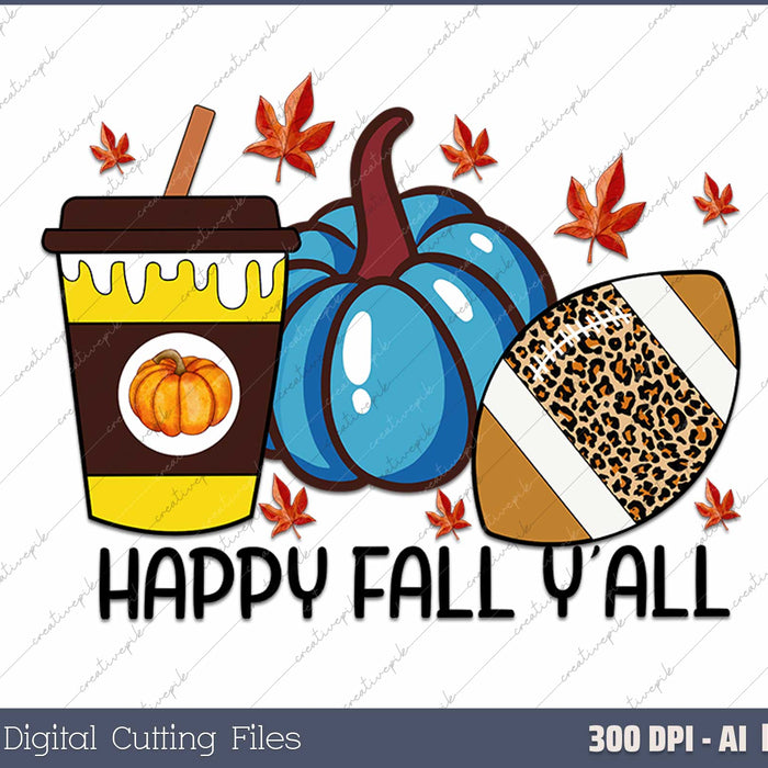 Happy Fall Yall Women Leopard Pumpkin Thanksgiving AI PNG Sublimation File