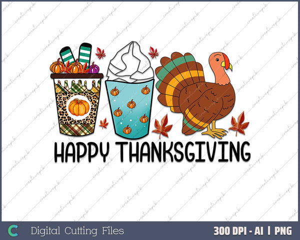 Happy Thanksgiving for Turkey Day family dinne AI PNG Sublimation File