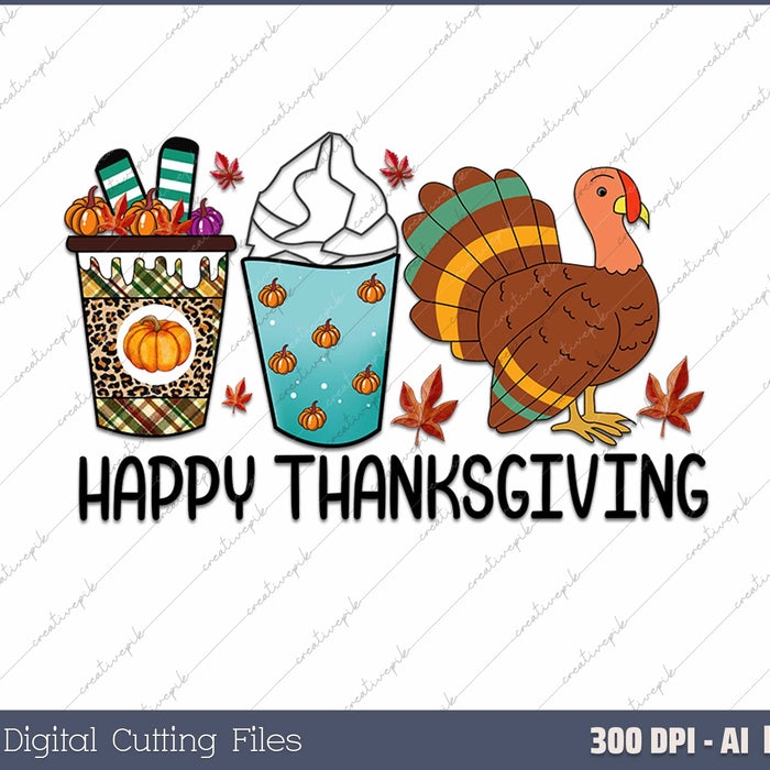 Happy Thanksgiving for Turkey Day family dinne AI PNG Sublimation File