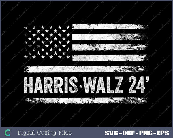 Harris Walz 2024 Election Kamala Tim Waltz American Flag SVG PNG Cutting Files