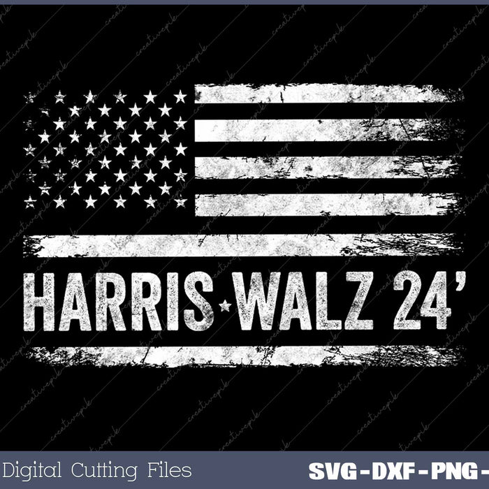 Harris Walz 2024 Election Kamala Tim Waltz American Flag SVG PNG Cutting Files