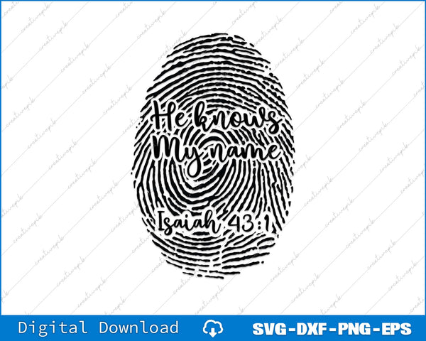 He Knows My Name Isaiah 43-1 SVG PNG Cutting Printable Files